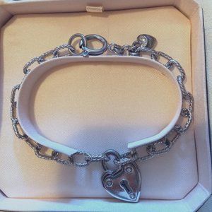 JUICY COUTURE SILVER TONED LINK  BRACELET WITH HEART LOCK CHARM VALENTINE'S DAY